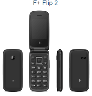 F+ Flip2 Black, 2.4'' 240х320, 32MB RAM, 32MB, up to 32GB flash, 0.08Mpix, 2 Sim, BT v3.0, Micro-USB, 750 мА·ч, 100g, 106,3 ммx51,5 ммx15,2 мм