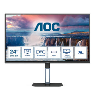 AOC Монитор LCD 23.8'' [16:9] 1920х1080(FHD) IPS, nonGLARE, 75 Hz, 300 cd/m2, H178°/V178°, 1000:1, 20М:1, 16.7M, 1ms, HDMI, USB-C, USB-Hub, Tilt, Speakers, 3Y, Black