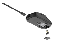 Мышь игровая беспроводная Dareu A950 Black (черный), DPI 400/800/1600/3200/6400/12000, подключение Tri-mode: проводное+2.4GHz+BT, встроенный аккумулятор 930mAh, зарядная станция, подсветка RGB, размер 123x64x39мм