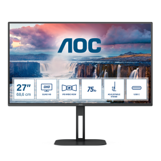 AOC Монитор LCD 27'' [16:9] 2560х1440(WQHD) IPS, nonGLARE, 75 Hz, 300 cd/m2, H178°/V178°, 1000:1, 20М:1, 16.7M, 4ms, HDMI, DP, USB-C, USB-Hub, Height adj, Pivot, Tilt, Swivel, Speakers, 3Y, Black