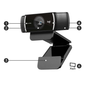 Веб-камера Logitech C922 Pro Stream (Full HD 1080p/30fps, 720p/60fps, автофокус, угол обзора 78°, стереомикрофон, лицензия XSplit на 3мес, кабель 1.5м, штатив) (арт. 960-001088, M/N: V-U0028)