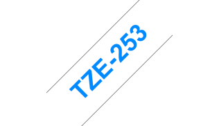 Brother Наклейка ламинированная TZe-253 (24 мм синий шрифт на белом фоне, 8м)