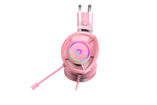 Dareu Гарнитура игровая проводная EH469 Pink (розовый), пара кошачьих ушек в комплекте, подсветка RGB, подключение USB, длина кабеля 2.4м