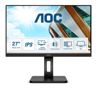 AOC Монитор LCD 27'' [16:9] 2560х1440(WQHD) IPS, nonGLARE, 75 Hz, 300 cd/m2, H178°/V178°, 1000:1, 50М:1, 16.7M, 4ms, VGA, HDMI, DP, USB-Hub, Height adj, Pivot, Tilt, Swivel, Speakers, 3Y, Black