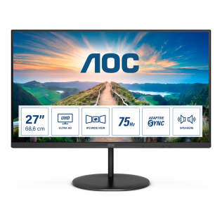 AOC Монитор LCD 27'' [16:9] 3840x2160(UHD 4K) IPS, nonGLARE, 350cd/m2, H178°/V178°, 1000:1, 20M:1, 1.07B, 4ms, VGA, 2xHDMI, DP, Tilt, Speakers, Audio out, 3Y, Black