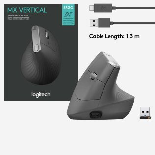 Мышь беспроводная Logitech MX Vertical (400-4000 dpi, Bluetooth, 2.4 GHz/USB-ресивер (Logitech Unifying®), 4 настраиваемые кнопки, перезаряжаемая литий-полимерная батарея (240 мА·ч)), (M/N: M-R0074 / C-U0007)