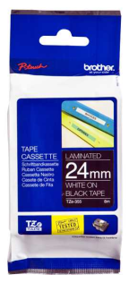 Brother Лента в кассете TZE-355 для печати наклеек белым на черном фоне, ширина 24 мм, длина 8 м