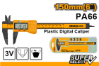 INGCO_HandTools Штангенциркуль электронный пластиковый HDCP16150,Материал: пластик,Диапазон:0-150 мм/0-6'',Показания:0,1 мм/0,01'',Батарея 3 В